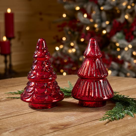 Melrose 6.5" Red Mercury Glass Christmas Tree Set